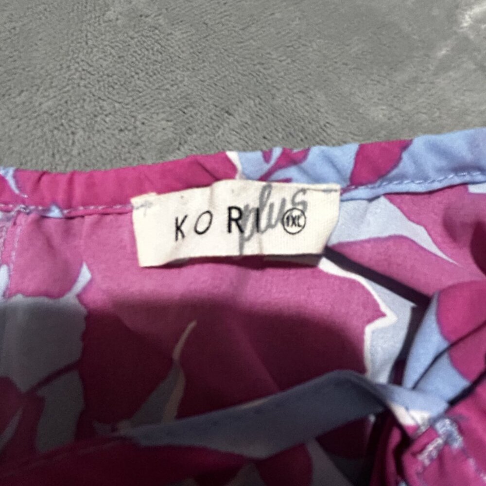 Kori Plus 1XL Floral Ruffle Jumpsuit Baby Blue Magenta Cottagecore NWOT - Picture 4 of 11